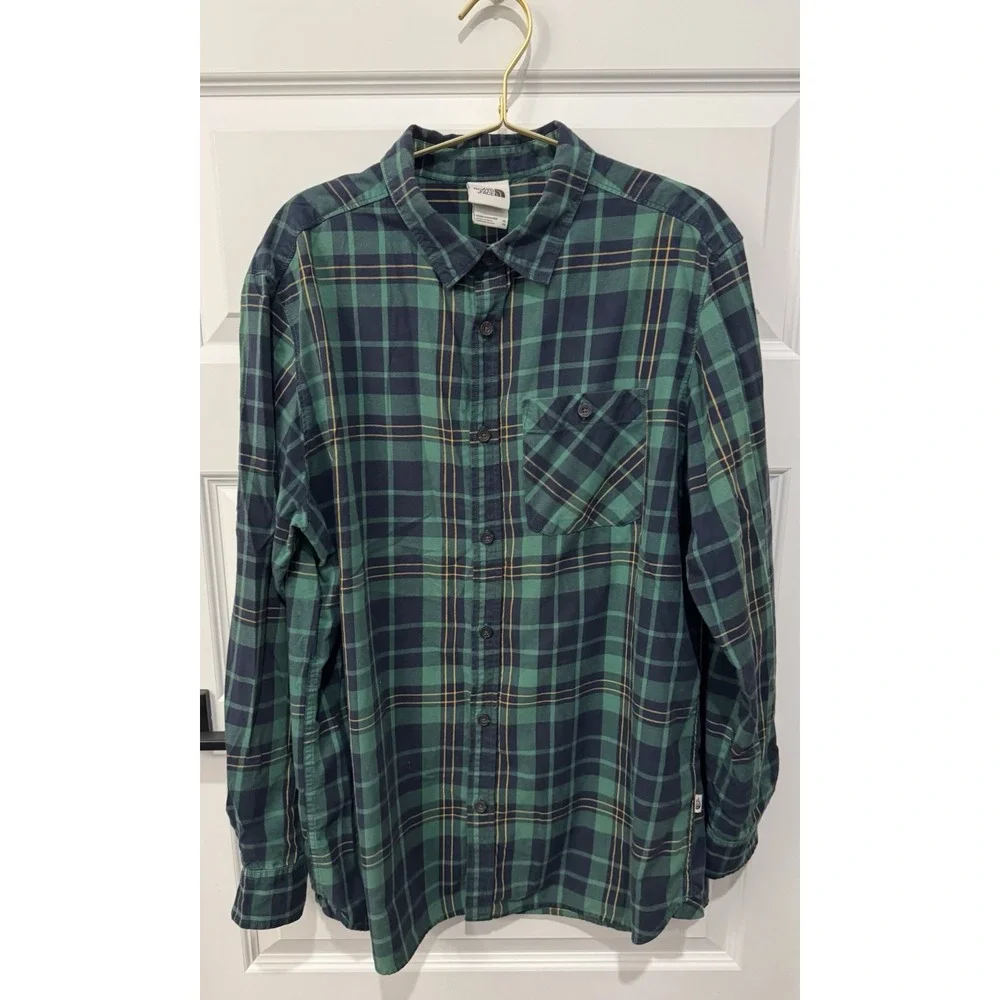 THE NORTH FACE Men's Green Plaid Long Sleeve Button Down Shirt XL XLarge Tall